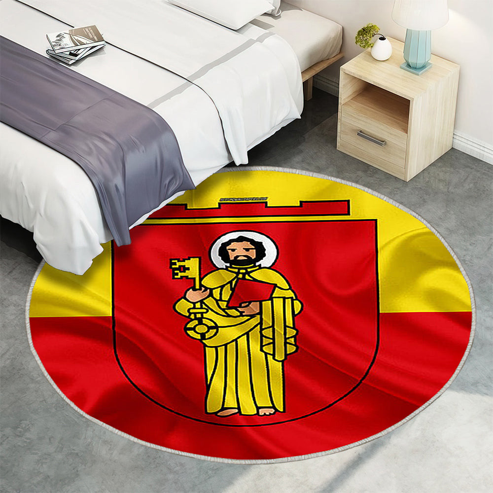 Flagge Trier Seideneffekt Teppich Rund, Teppiche - Rot Gelbe Seidenfahne Outdoor Teppich Rund, Wappen Teppich Wohnzimmer, Carpet, Rug