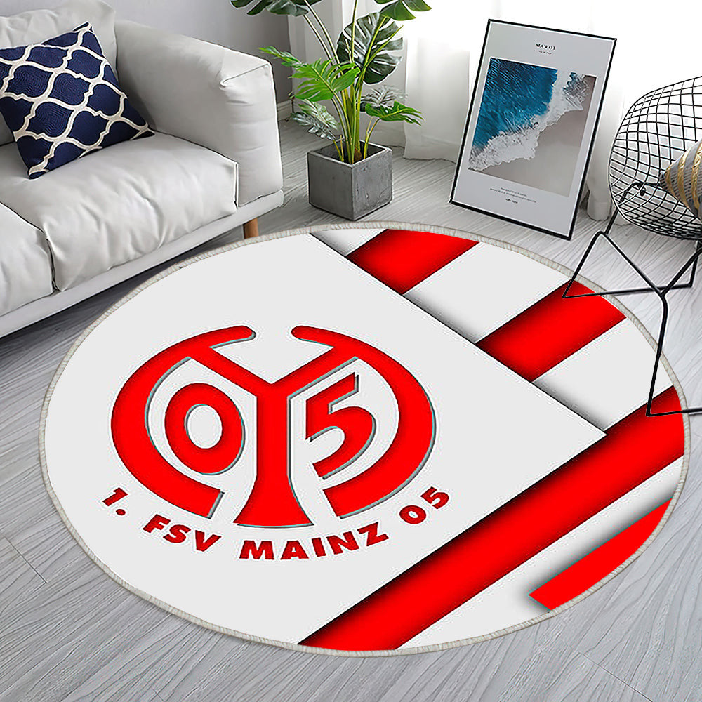 Fsv Mainz 05 Rot Weiße Abstraktion Teppich Rund, Teppiche - Material Design Outdoor Teppich Rund, Emblem Teppich Wohnzimmer, Carpet, Rug