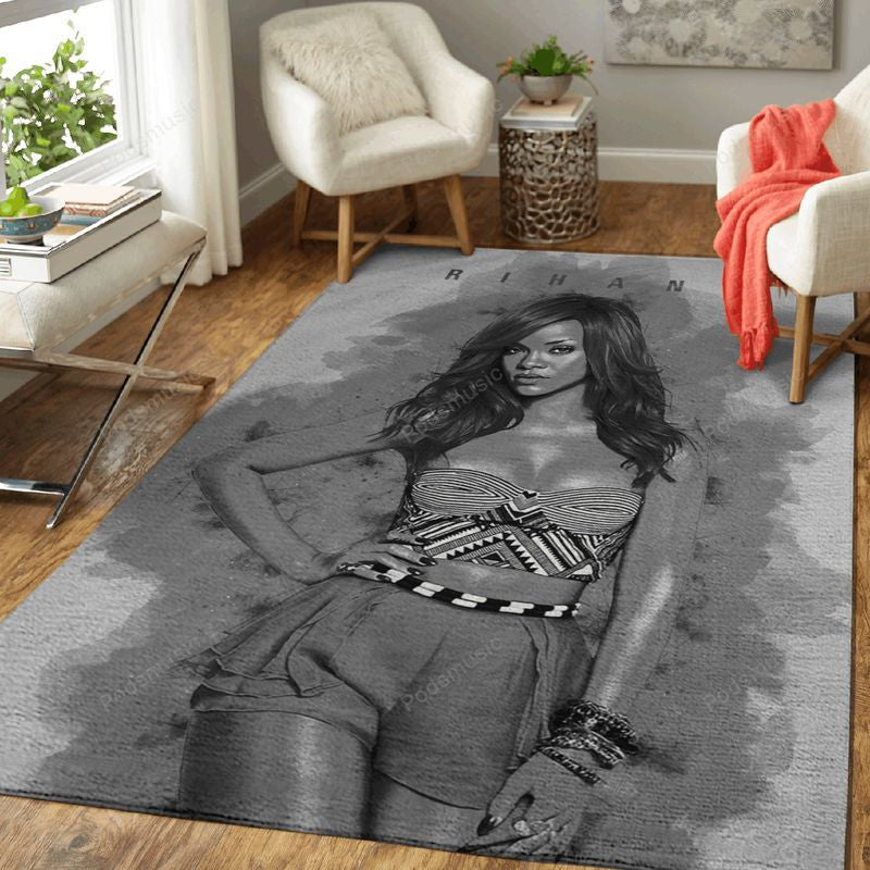 Rihanna Music Monochrome Art Teppich, Teppiche - Outdoor Teppich, Teppich Wohnzimmer, Küchenteppich, Kinderzimmer, Modern