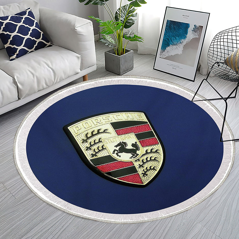 Porsche Logo auf Hintergründen blau, Stuttgart, Deutschland Teppich Rund, Teppiche - Outdoor Teppich Rund, Teppich Wohnzimmer, Carpet, Rug