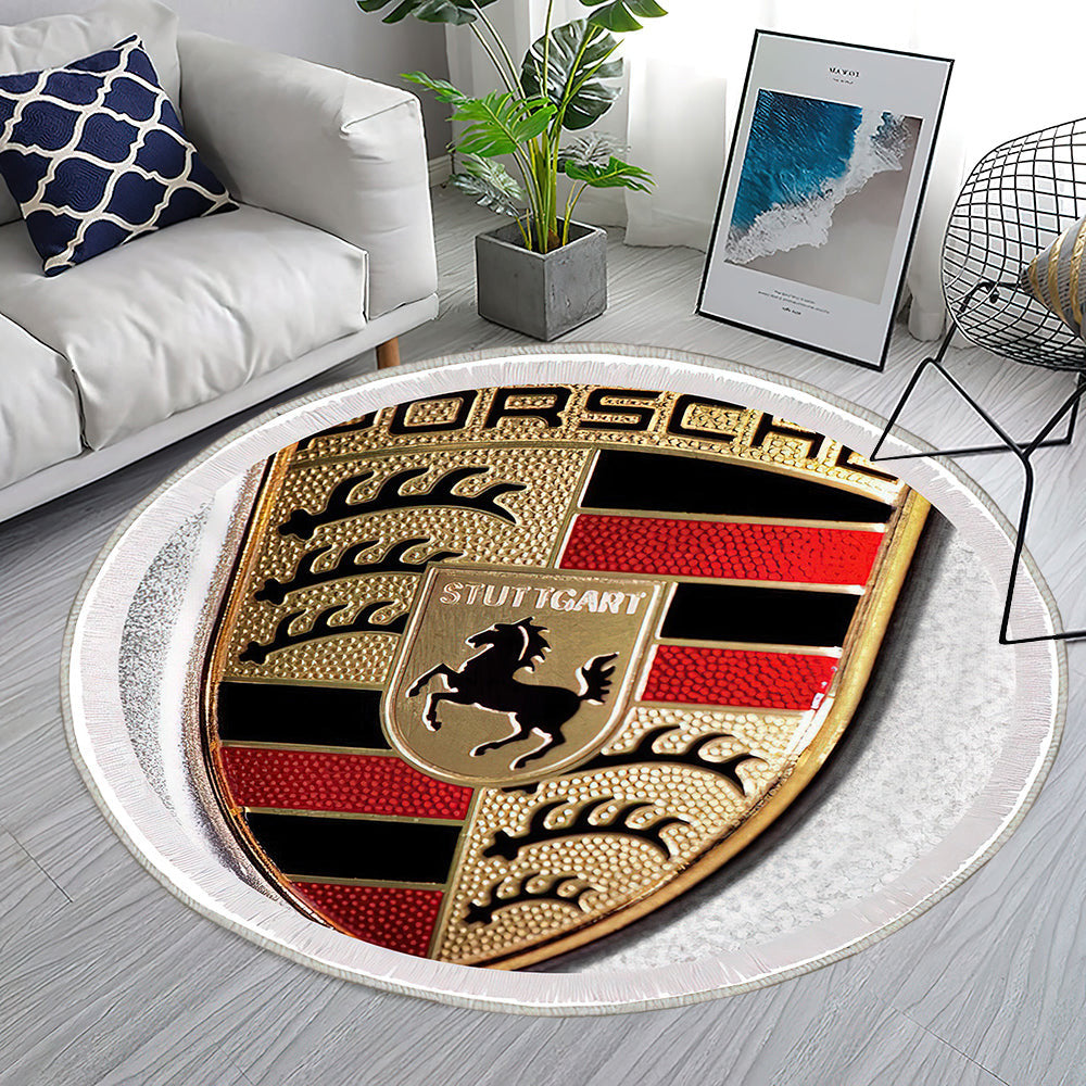 Porsche Haubenplakette Teppich Rund, Teppiche - Outdoor Teppich Rund, Teppich Wohnzimmer, Carpet, Rug