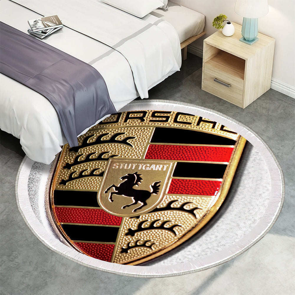 Porsche Haubenplakette Teppich Rund, Teppiche - Outdoor Teppich Rund, Teppich Wohnzimmer, Carpet, Rug