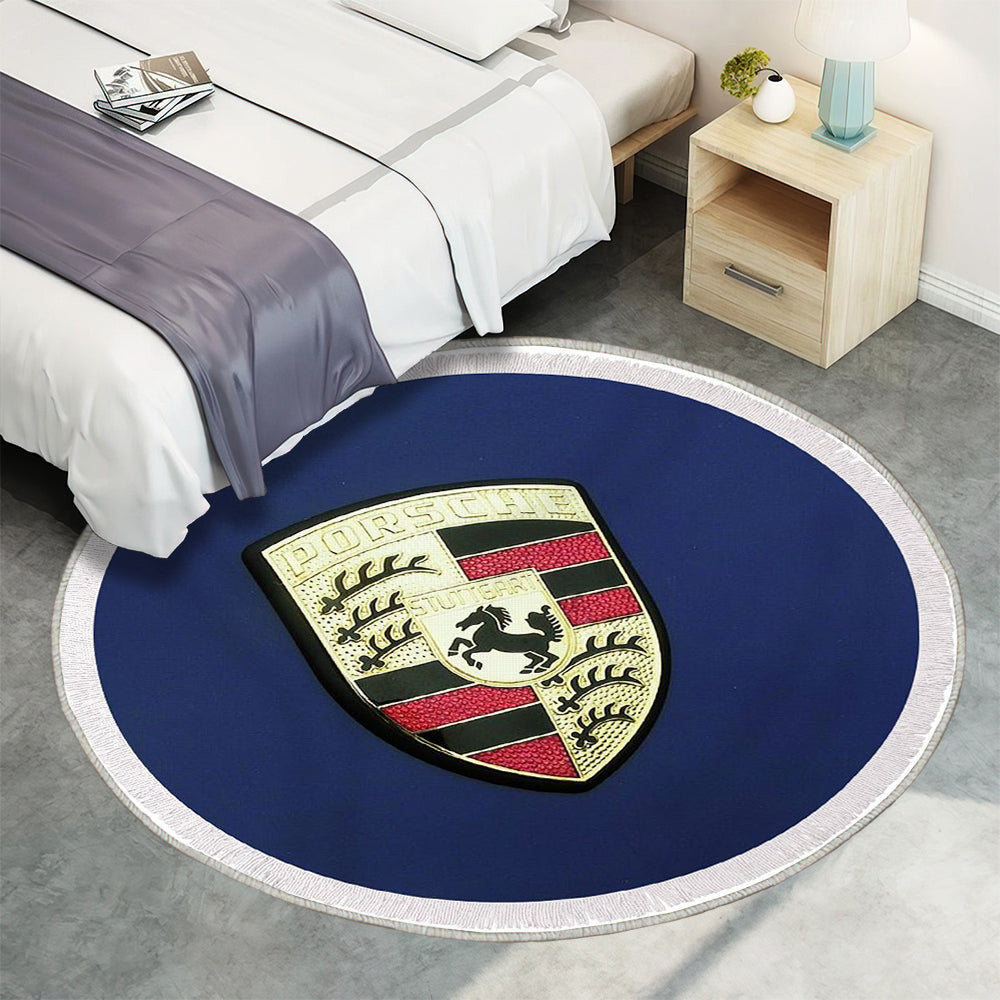 Porsche Logo auf Hintergründen blau, Stuttgart, Deutschland Teppich Rund, Teppiche - Outdoor Teppich Rund, Teppich Wohnzimmer, Carpet, Rug