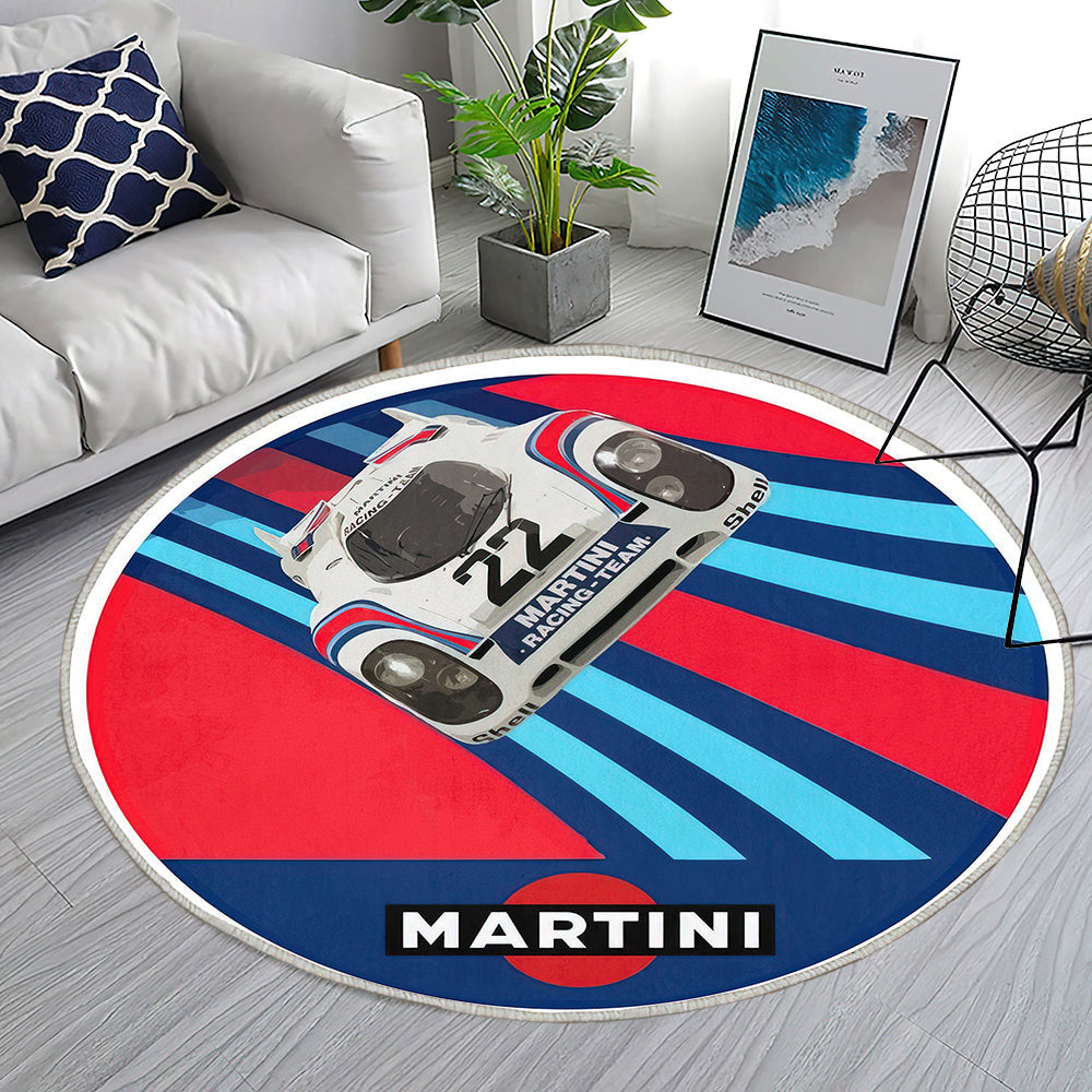 Martini Racing Porsche Auto weiß Teppich Rund, Teppiche - Outdoor Teppich Rund, Teppich Wohnzimmer, Carpet, Rug