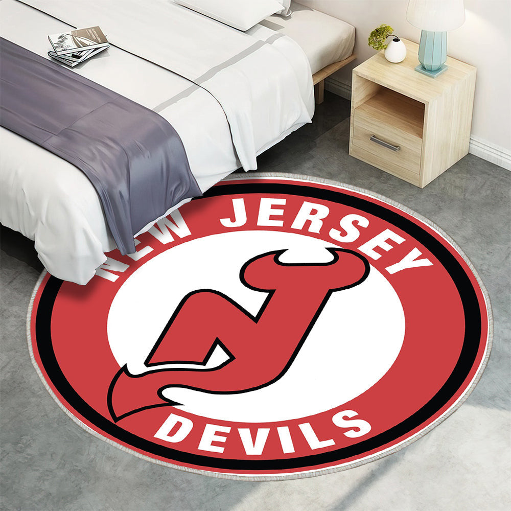 Kreislogo der New Jersey Devils Teppich Rund, Teppiche - Outdoor Teppich Rund, Teppich Wohnzimmer, Carpet, Rug