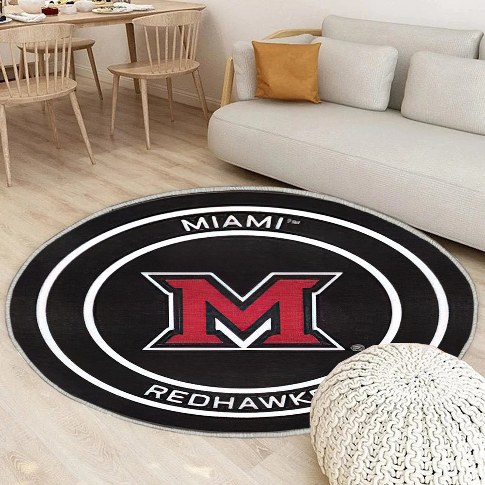 Miami (Oh) Redhawks Hockeypuck Teppich Rund, Teppiche - Outdoor Teppich Rund, Teppich Wohnzimmer, Carpet, Rug