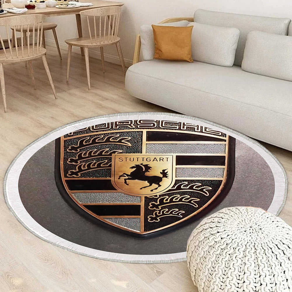 Porsche Logo004 Teppich Rund, Teppiche - Outdoor Teppich Rund, Teppich Wohnzimmer, Carpet, Rug