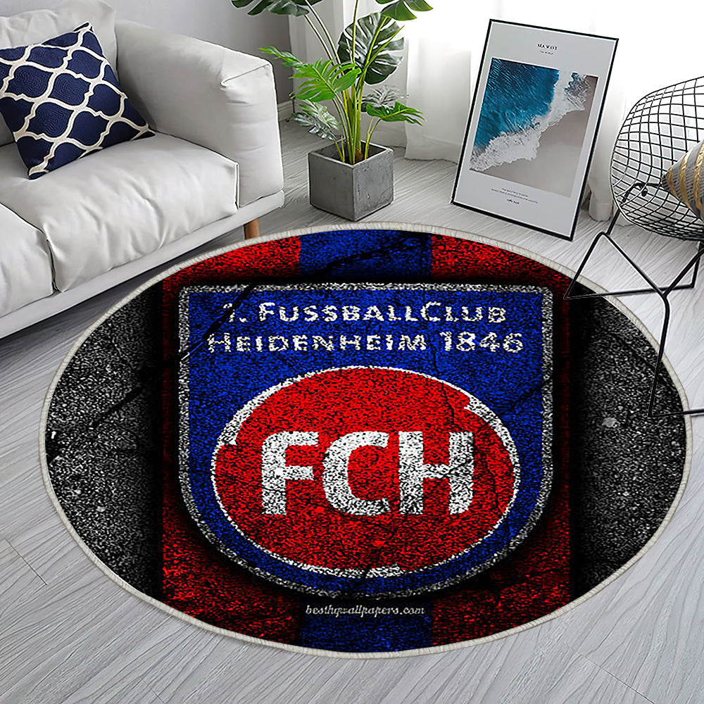 Heidenheim Fc Grunge Teppich Rund, Teppiche - Bundesliga 2 Outdoor Teppich Rund, Schwarzer Stein Teppich Wohnzimmer, Carpet, Rug