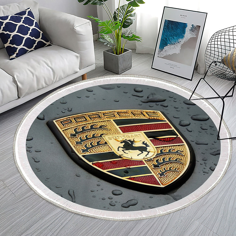 Porsche Logo008 Teppich Rund, Teppiche - Outdoor Teppich Rund, Teppich Wohnzimmer, Carpet, Rug