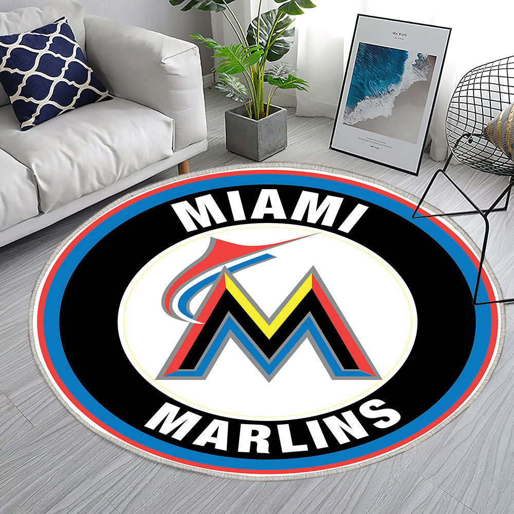 Logo Kreis der Miami Marlins Teppich Rund, Teppiche - Outdoor Teppich Rund, Teppich Wohnzimmer, Carpet, Rug