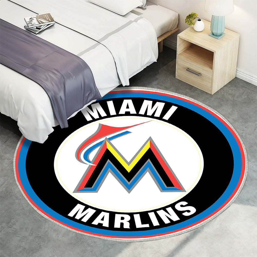 Logo Kreis der Miami Marlins Teppich Rund, Teppiche - Outdoor Teppich Rund, Teppich Wohnzimmer, Carpet, Rug
