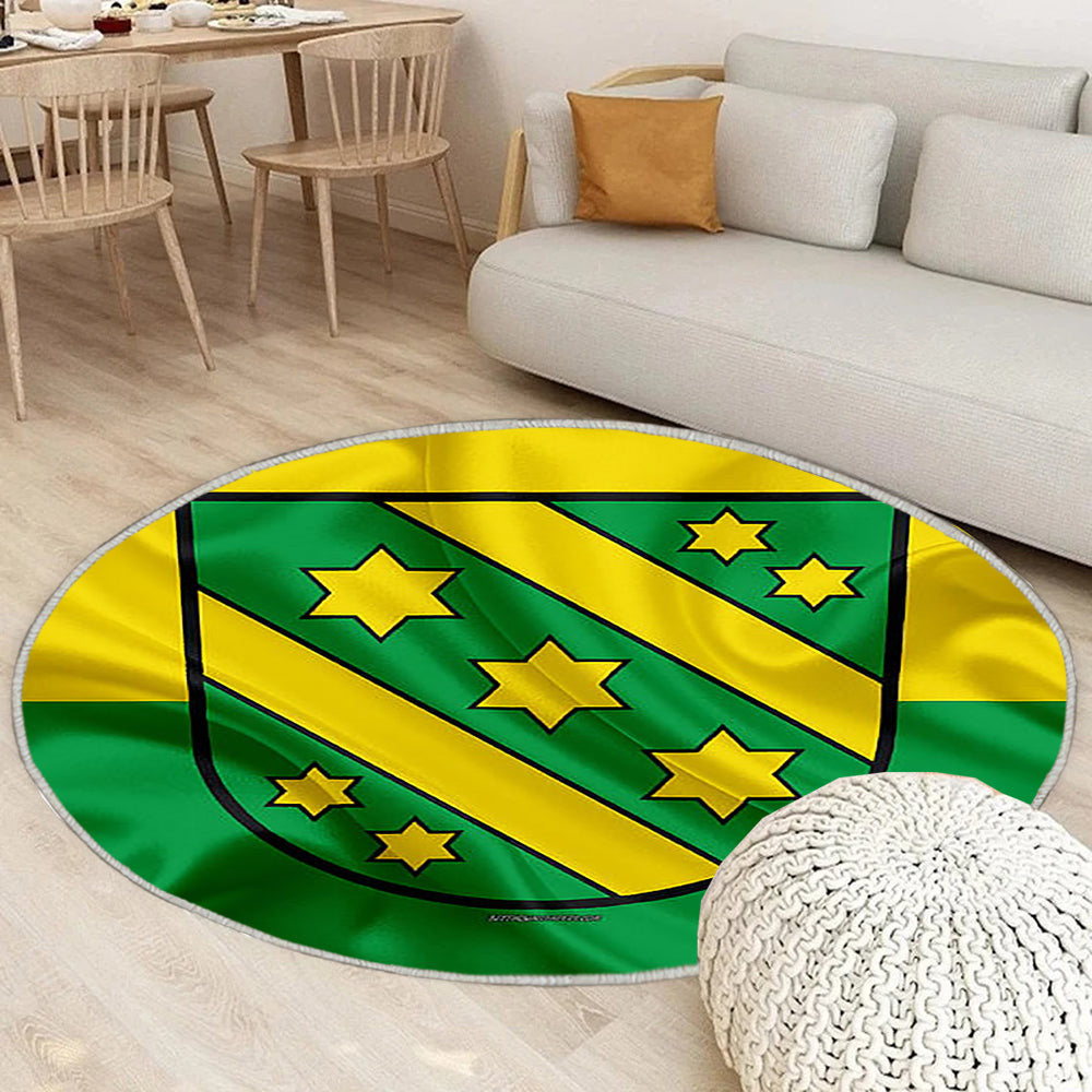 Flagge Von Reutlingen In Seidenoptik Teppich Rund, Teppiche - Gelbgrüne Seidenflagge Outdoor Teppich Rund, Wappen Teppich Wohnzimmer, Carpet, Rug