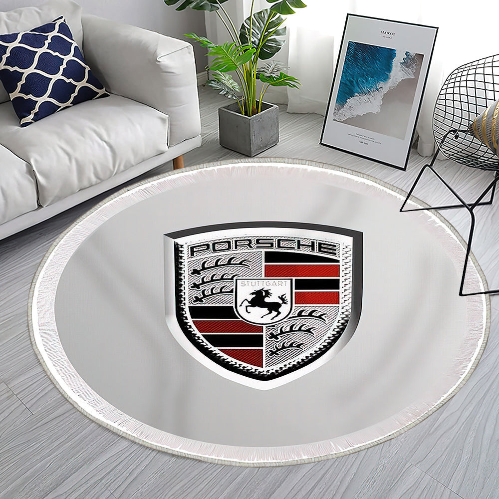 Porsche Logo003 Teppich Rund, Teppiche - Outdoor Teppich Rund, Teppich Wohnzimmer, Carpet, Rug
