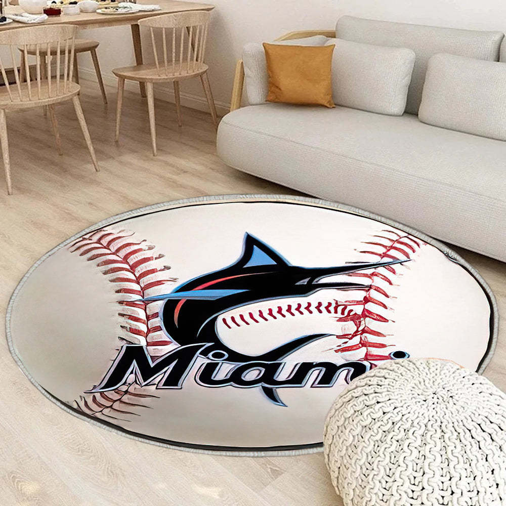 Miami Marlins Baseball Teppich Rund, Teppiche - Outdoor Teppich Rund, Teppich Wohnzimmer, Carpet, Rug