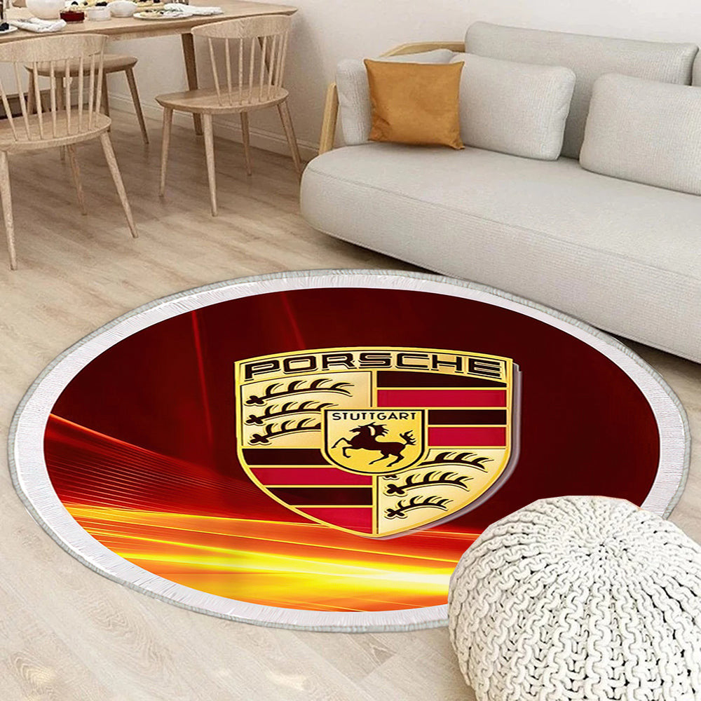 Porsche Logo010 Teppich Rund, Teppiche - Outdoor Teppich Rund, Teppich Wohnzimmer, Carpet, Rug