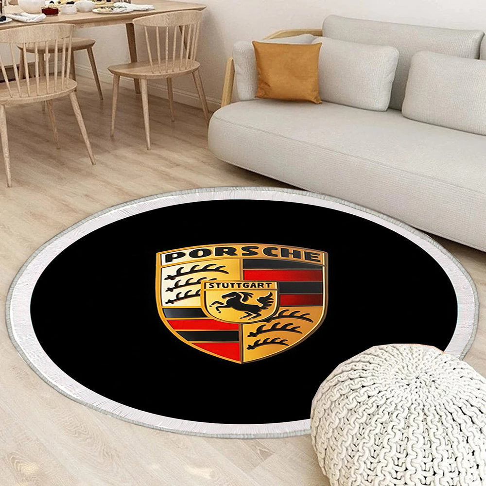 Porsche Logo002 Teppich Rund, Teppiche - Outdoor Teppich Rund, Teppich Wohnzimmer, Carpet, Rug