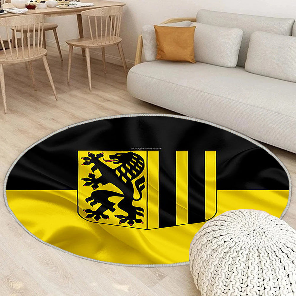 Flagge Dresden Seideneffekt Teppich Rund, Teppiche - Schwarze Seidengelbe Flagge Outdoor Teppich Rund, Wappen Teppich Wohnzimmer, Carpet, Rug