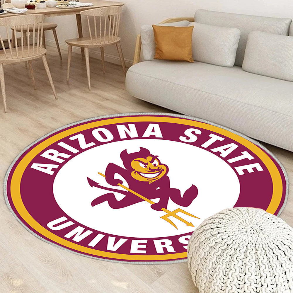 Arizona State Devil Circle Logo Teppich Rund, Teppiche - Outdoor Teppich Rund, Teppich Wohnzimmer, Carpet, Rug