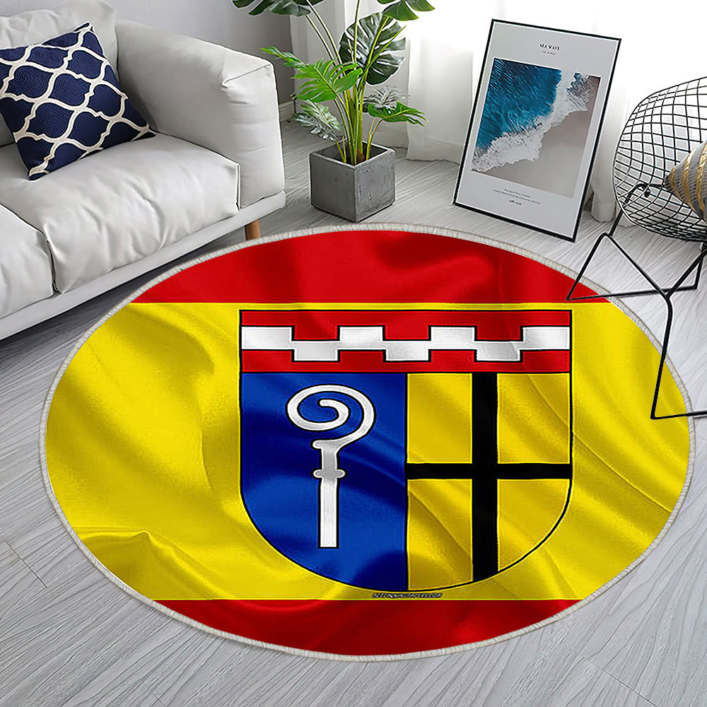 Flagge Von Mönchengladbach In Seidenoptik Teppich Rund, Teppiche - Rot Gelbe Seidenfahne Outdoor Teppich Rund, Wappen Teppich Wohnzimmer, Carpet, Rug