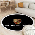 Porsche Logo in Weiß auf Schwarz Teppich Rund, Teppiche - Outdoor Teppich Rund, Teppich Wohnzimmer, Carpet, Rug
