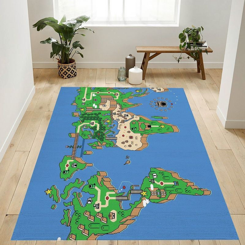 Super Mario World Map1001 Teppich, Teppiche - Outdoor Teppich, Teppich Wohnzimmer, Küchenteppich, Kinderzimmer, Modern