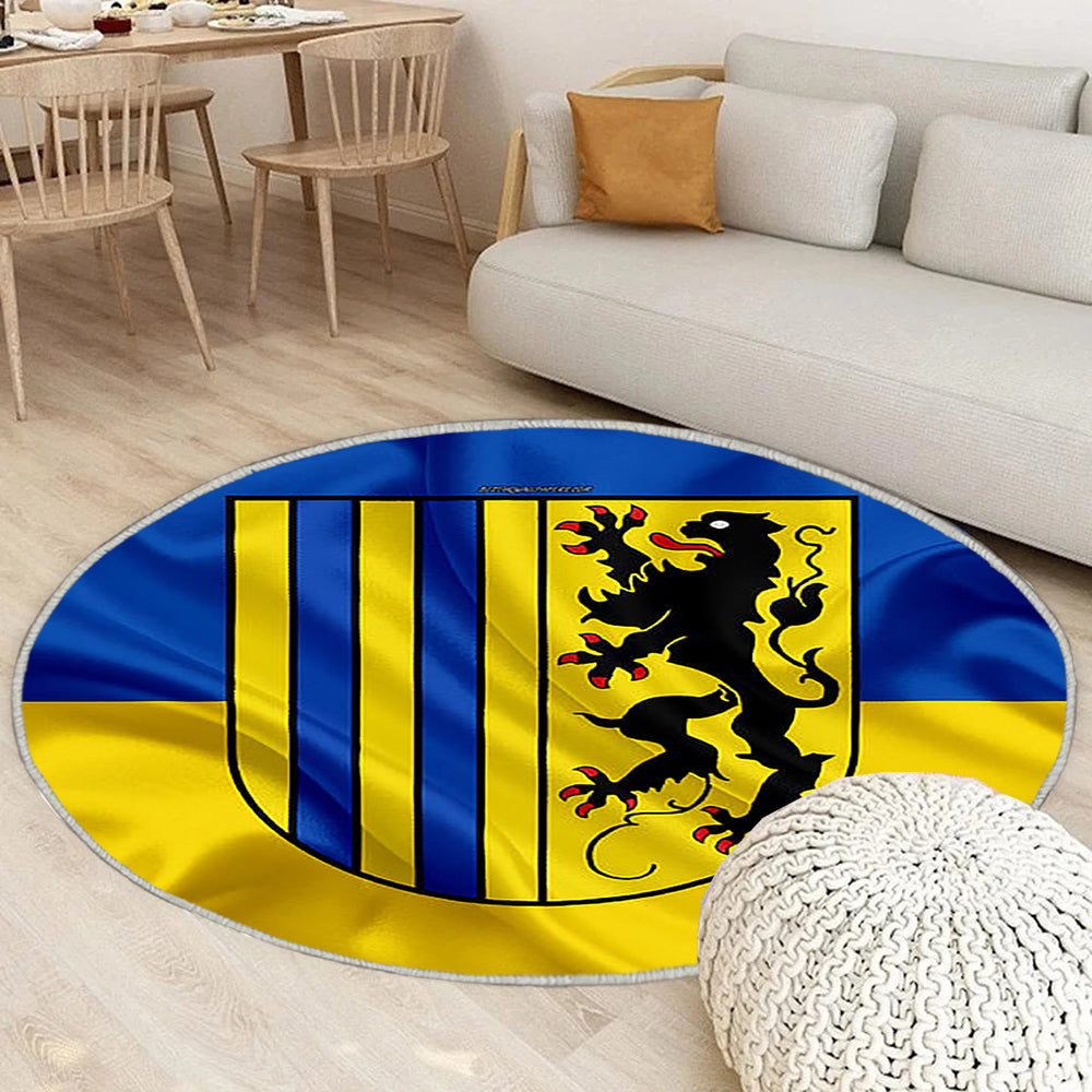 Flagge Von Chemnitz Seideneffekt Teppich Rund, Teppiche - Blau Gelbe Seidenflagge Outdoor Teppich Rund, Wappen Teppich Wohnzimmer, Carpet, Rug