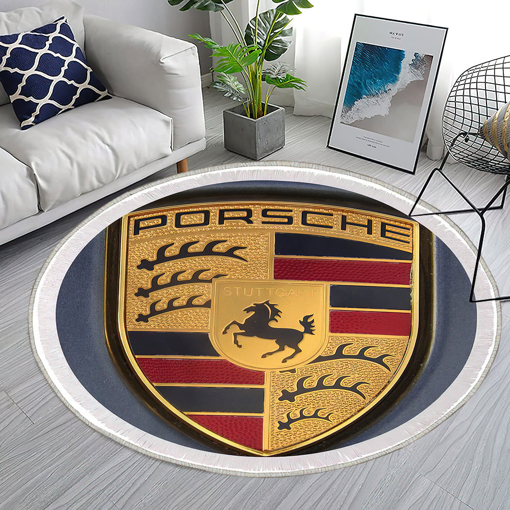 Porsche Emblem Teppich Rund, Teppiche - Outdoor Teppich Rund, Teppich Wohnzimmer, Carpet, Rug