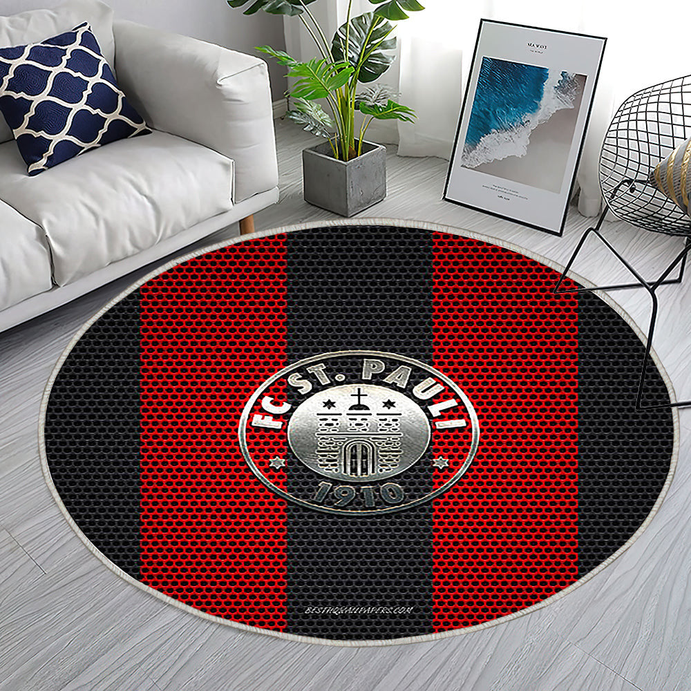 Fc St. Pauli Teppich Rund, Teppiche - Deutscher Fußballverein Outdoor Teppich Rund, Metall Emblem Teppich Wohnzimmer, Carpet, Rug