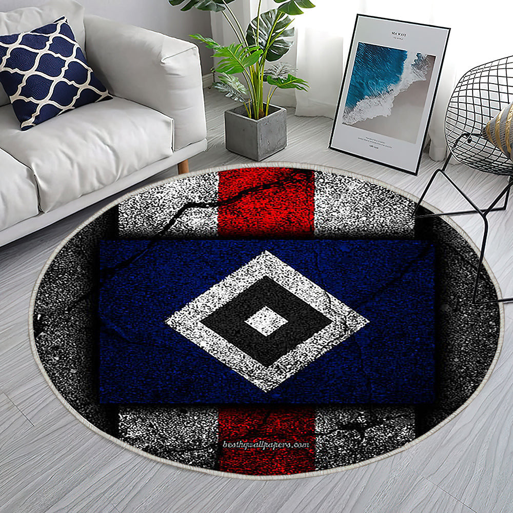 Hamburger Fc Grunge Teppich Rund, Teppiche - Hsv Outdoor Teppich Rund, Teppich Wohnzimmer, Carpet, Rug