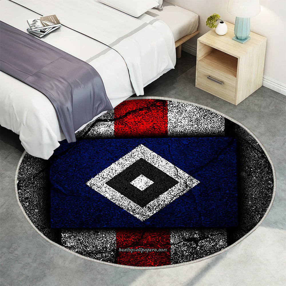 Hamburger Fc Grunge Teppich Rund, Teppiche - Hsv Outdoor Teppich Rund, Teppich Wohnzimmer, Carpet, Rug