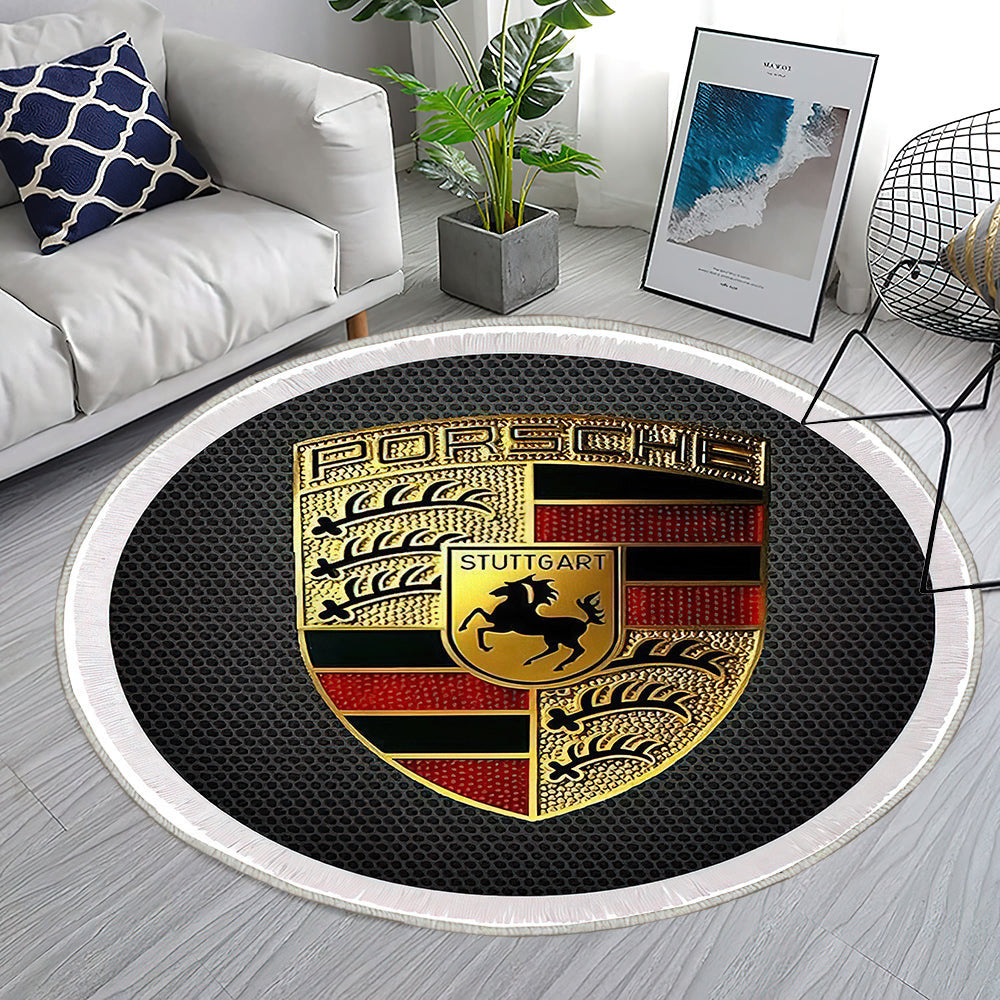 Porsche Logo006 Teppich Rund, Teppiche - Outdoor Teppich Rund, Teppich Wohnzimmer, Carpet, Rug