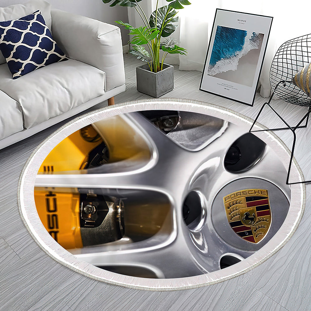 Porsche Rad Teppich Rund, Teppiche - Outdoor Teppich Rund, Teppich Wohnzimmer, Carpet, Rug