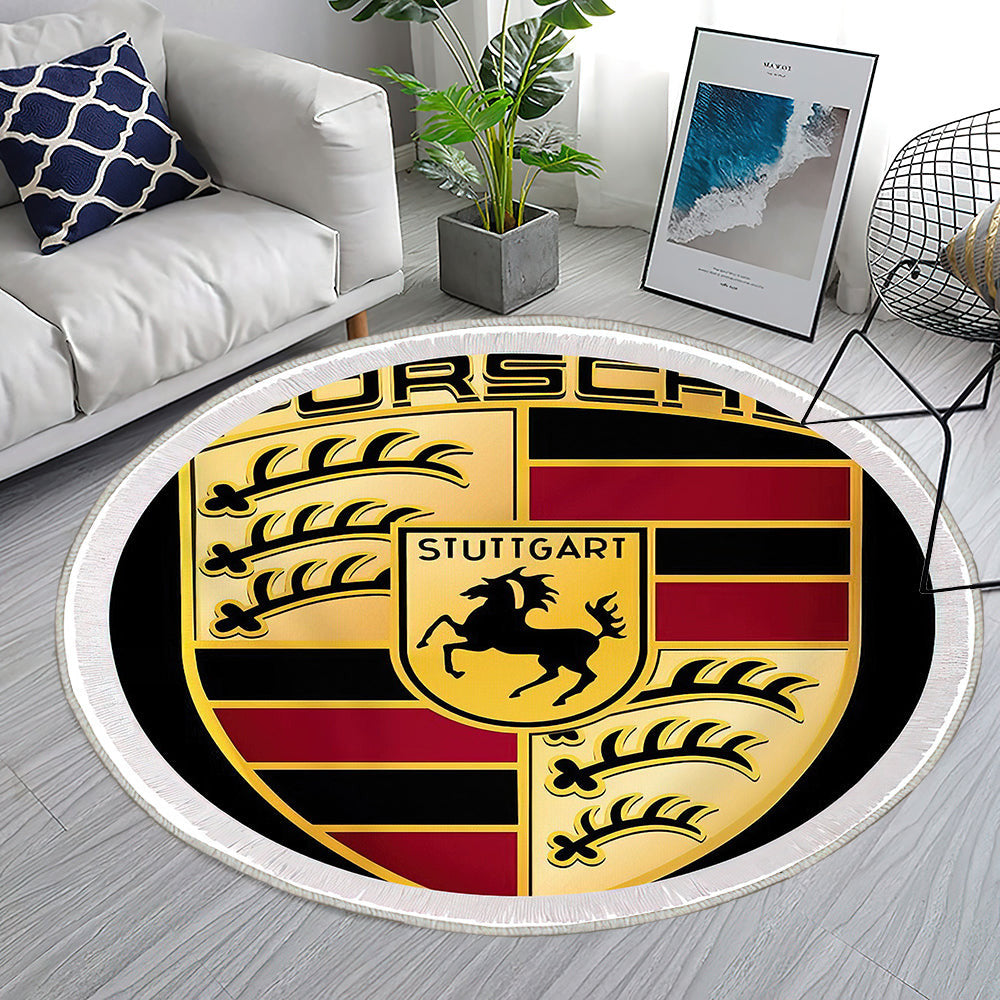 Porsche Logo012 Teppich Rund, Teppiche - Outdoor Teppich Rund, Teppich Wohnzimmer, Carpet, Rug
