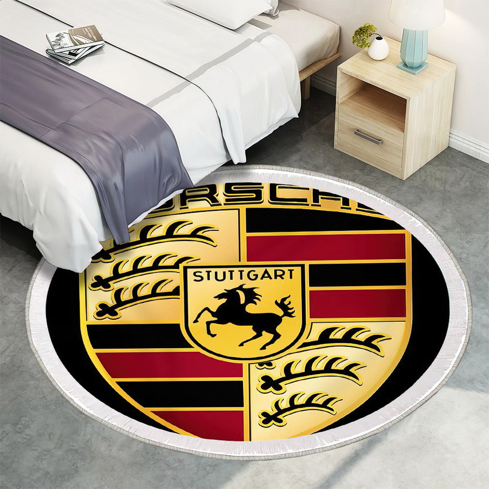 Porsche Logo012 Teppich Rund, Teppiche - Outdoor Teppich Rund, Teppich Wohnzimmer, Carpet, Rug