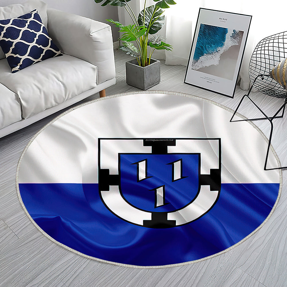 Flagge Von Bottrop In Seidenoptik Teppich Rund, Teppiche - Weiß Blaue Seidenfahne Outdoor Teppich Rund, Wappen Teppich Wohnzimmer, Carpet, Rug