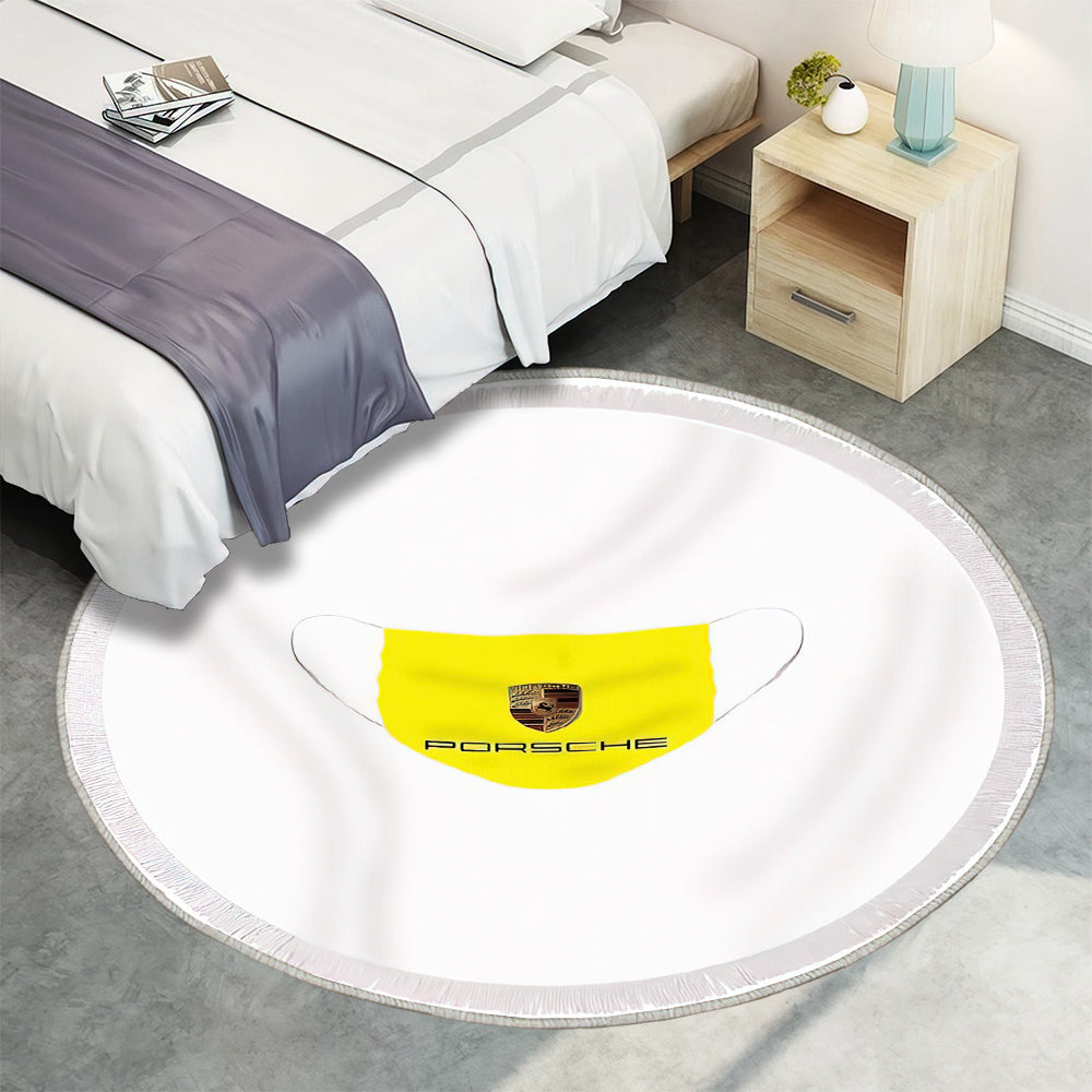 Gesichtsmaskenlogo auf gelbem Porsche Teppich Rund, Teppiche - Outdoor Teppich Rund, Teppich Wohnzimmer, Carpet, Rug