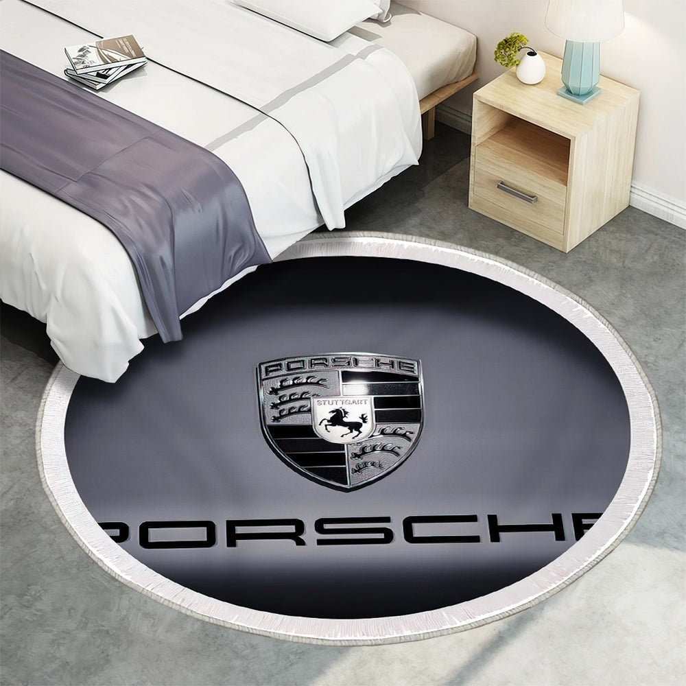 Porsche Auto Emblem isoliert Bw 2 Teppich Rund, Teppiche - Outdoor Teppich Rund, Teppich Wohnzimmer, Carpet, Rug