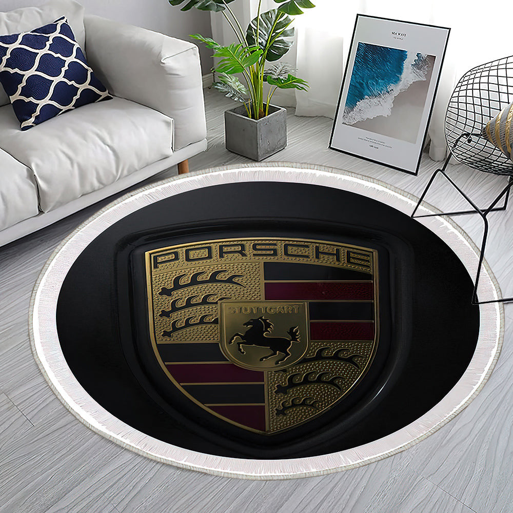 Porsche Logo015 Teppich Rund, Teppiche - Outdoor Teppich Rund, Teppich Wohnzimmer, Carpet, Rug