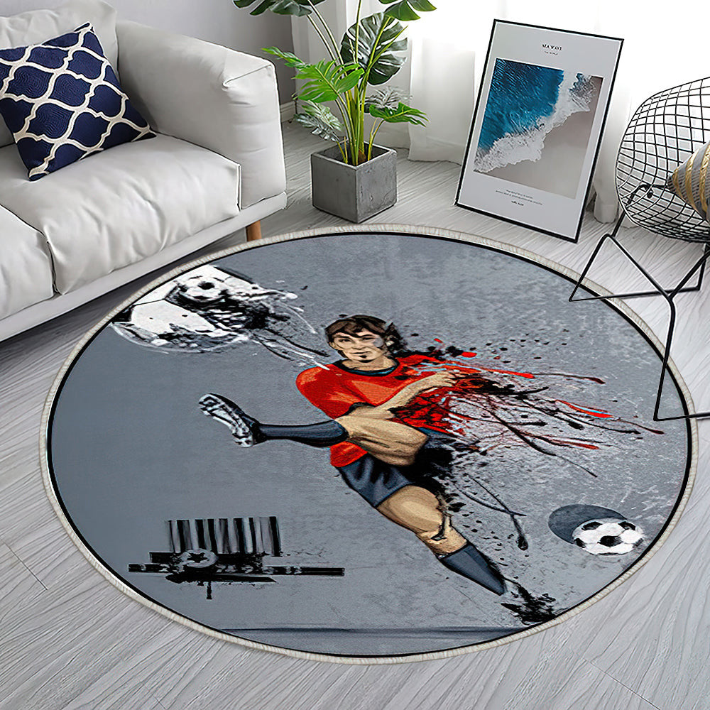 Abstraktes Bild des Fußballspielers Teppich Rund, Teppiche - Outdoor Teppich Rund, Teppich Wohnzimmer, Carpet, Rug