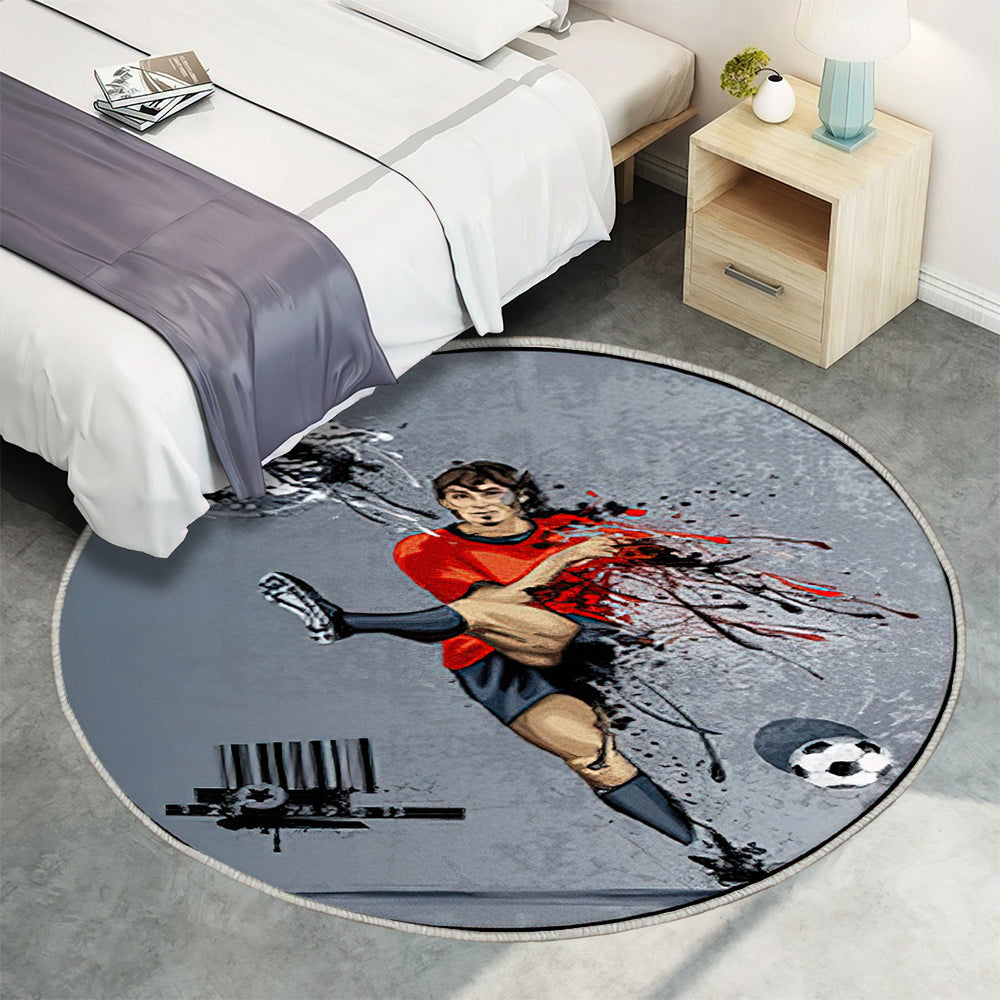 Abstraktes Bild des Fußballspielers Teppich Rund, Teppiche - Outdoor Teppich Rund, Teppich Wohnzimmer, Carpet, Rug