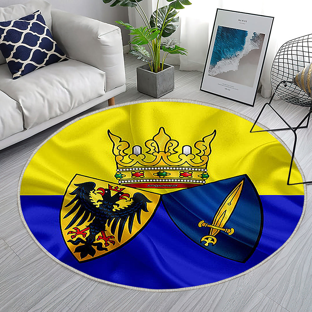 Flagge Essen Seideneffekt Teppich Rund, Teppiche - Gelb Blaue Seidenflagge Outdoor Teppich Rund, Wappen Teppich Wohnzimmer, Carpet, Rug