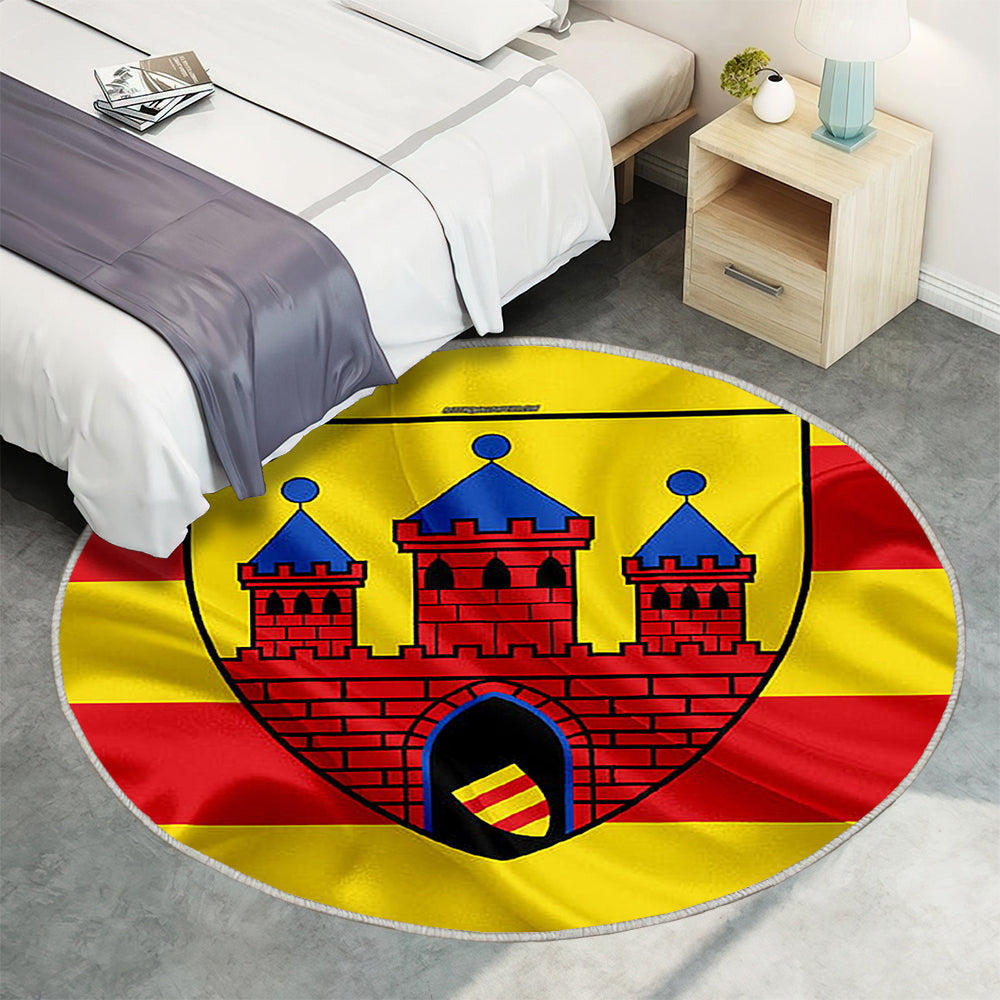 Flagge Oldenburg Seideneffekt Teppich Rund, Teppiche - Rot Gelbe Seidenfahne Outdoor Teppich Rund, Wappen Teppich Wohnzimmer, Carpet, Rug