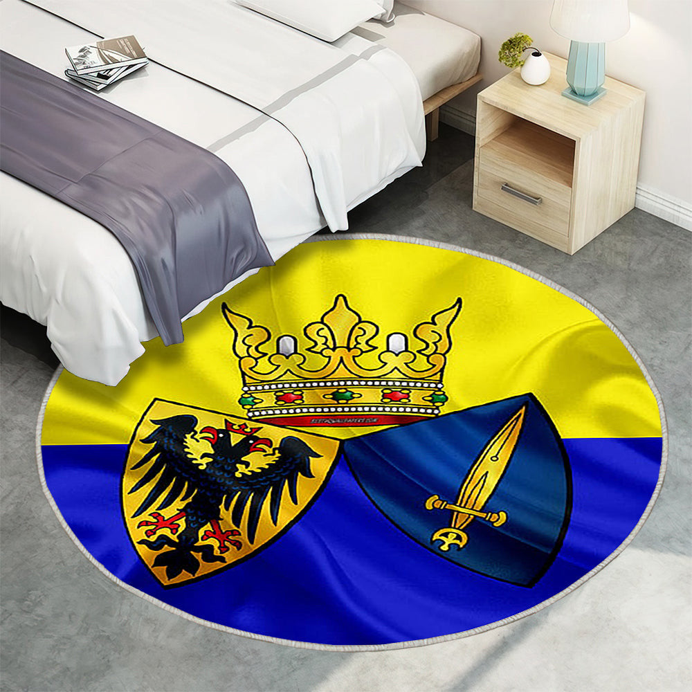 Flagge Essen Seideneffekt Teppich Rund, Teppiche - Gelb Blaue Seidenflagge Outdoor Teppich Rund, Wappen Teppich Wohnzimmer, Carpet, Rug