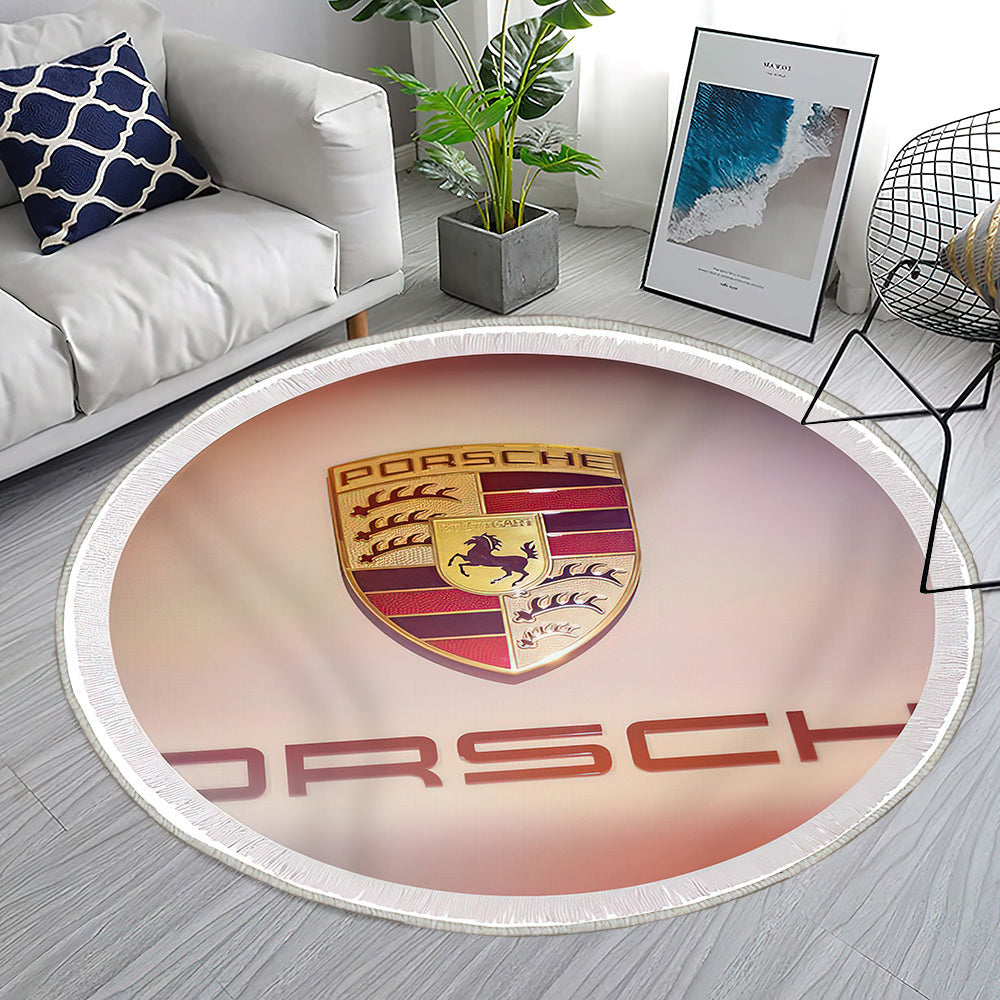 Porsche Auto Emblem abgewinkelt Teppich Rund, Teppiche - Outdoor Teppich Rund, Teppich Wohnzimmer, Carpet, Rug