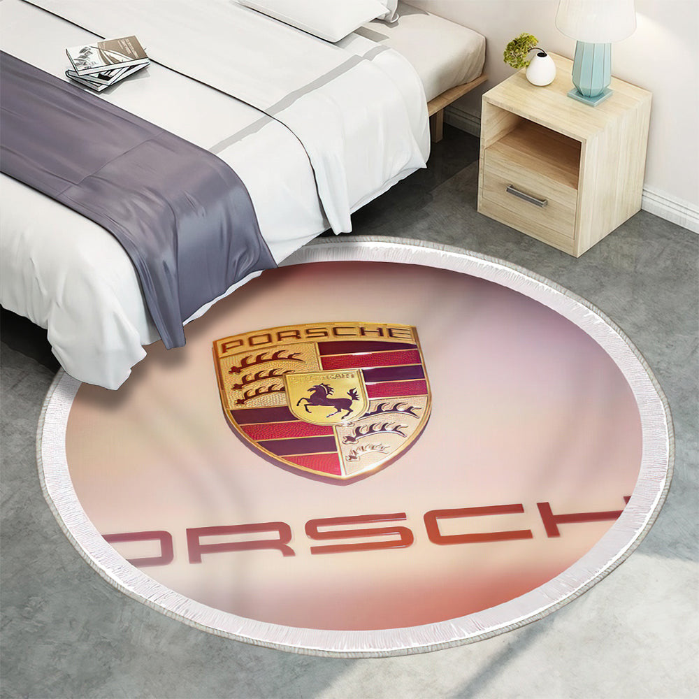 Porsche Auto Emblem abgewinkelt Teppich Rund, Teppiche - Outdoor Teppich Rund, Teppich Wohnzimmer, Carpet, Rug