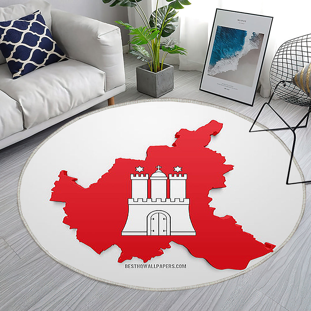 Hamburger Kartensilhouette Teppich Rund, Teppiche - 3D Flagge Von Hamburg Outdoor Teppich Rund, Bundesland Deutschland Teppich Wohnzimmer, Carpet, Rug