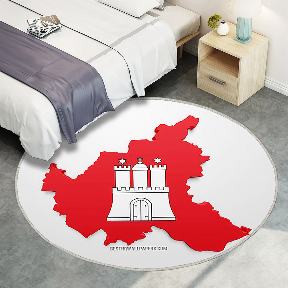 Hamburger Kartensilhouette Teppich Rund, Teppiche - 3D Flagge Von Hamburg Outdoor Teppich Rund, Bundesland Deutschland Teppich Wohnzimmer, Carpet, Rug