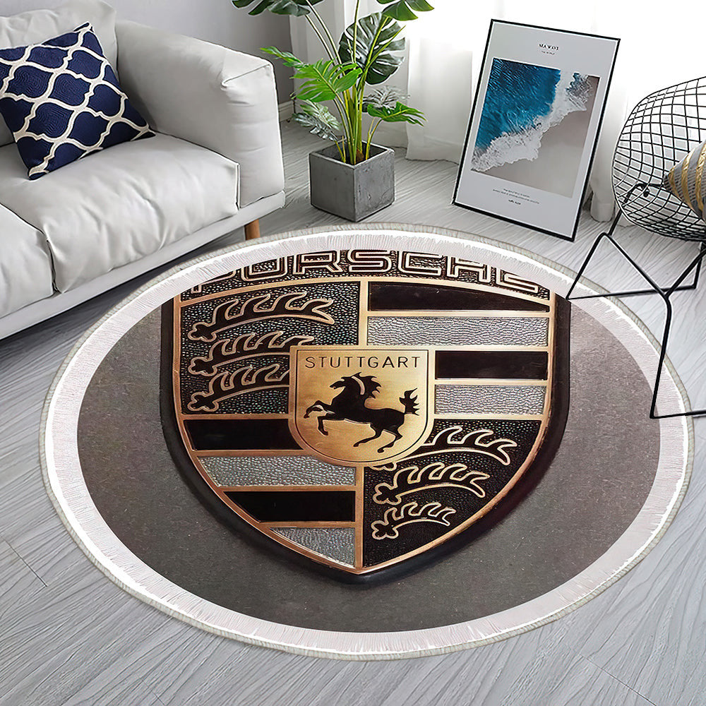 Porsche Logo004 Teppich Rund, Teppiche - Outdoor Teppich Rund, Teppich Wohnzimmer, Carpet, Rug