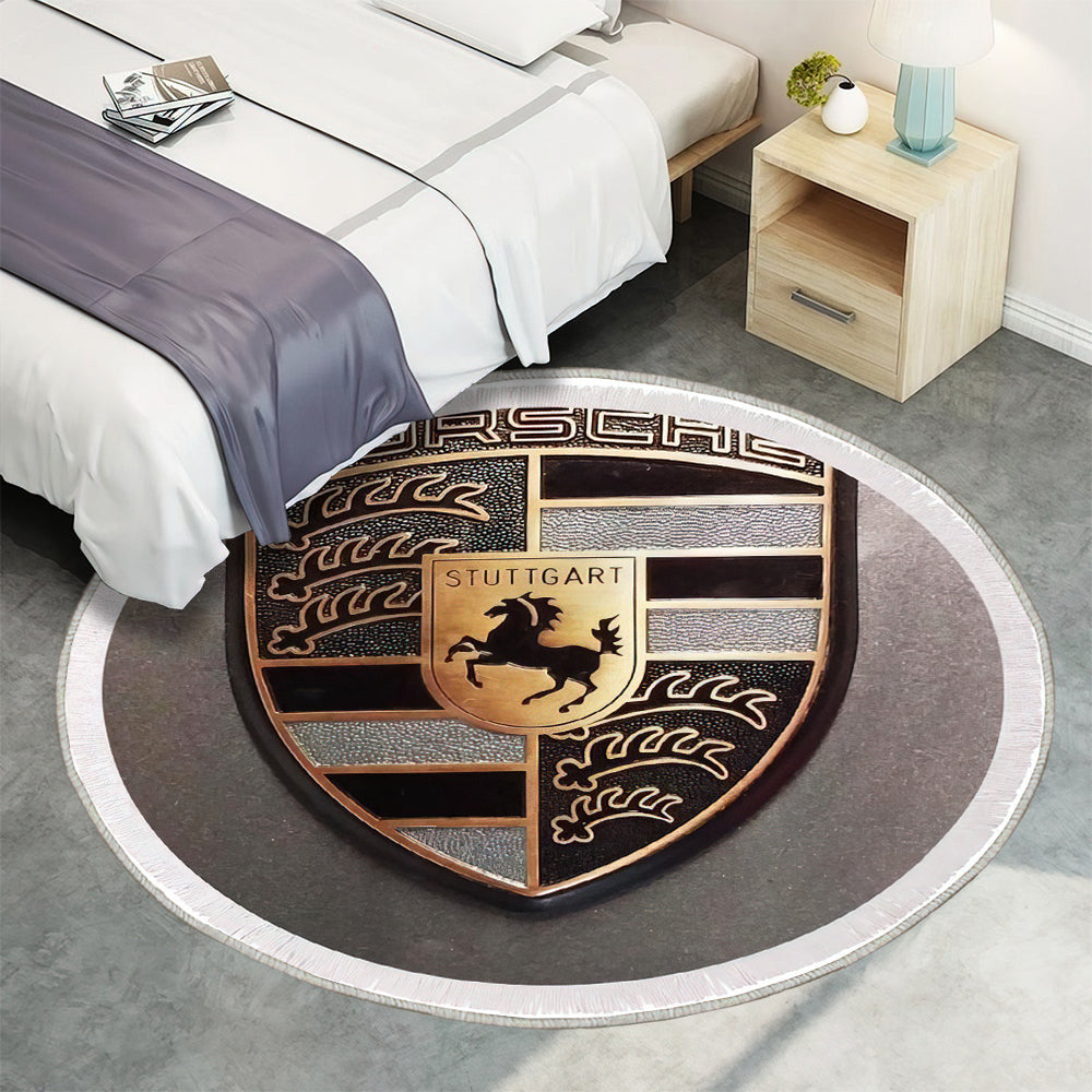 Porsche Logo004 Teppich Rund, Teppiche - Outdoor Teppich Rund, Teppich Wohnzimmer, Carpet, Rug