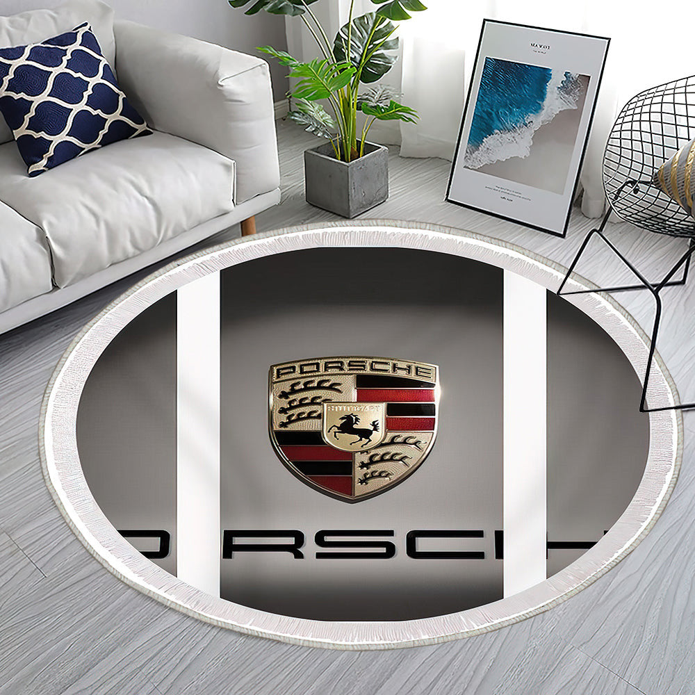 Porsche Auto Emblem Triptychon Teppich Rund, Teppiche - Outdoor Teppich Rund, Teppich Wohnzimmer, Carpet, Rug